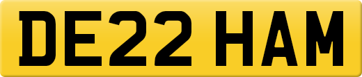 DE22 HAM private number plate